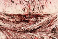 Paisaje desértico con tormenta de sangre. Pintura de técnica mixta. Por Eugenia Demarchi.